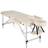 TecTake® Camilla Masaje Plegable, Camilla Profesional Fisioterapia, Quiromasaje, Tatuajes, Reiki, Camilla Estética Profesional de Aluminio, Ajustable en Altura, 2 Zonas, con Bolsa Transporte - Beige