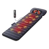 Comfier Colchoneta de Masaje Cuerpo Completo con calefacción, Masajeador de Espalda con Almohada de Masaje Shiatsu Desmontable para el Cuello, 10 Motores vibradores, 4 Almohadillas térmicas