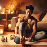masaje en la planta del pie con pelota para auto tratamiento
